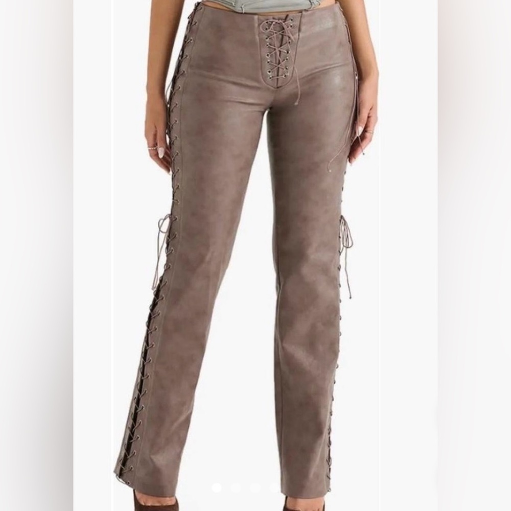 HOUSE OF CB Drew Lace-Up Faux Leather Trousers